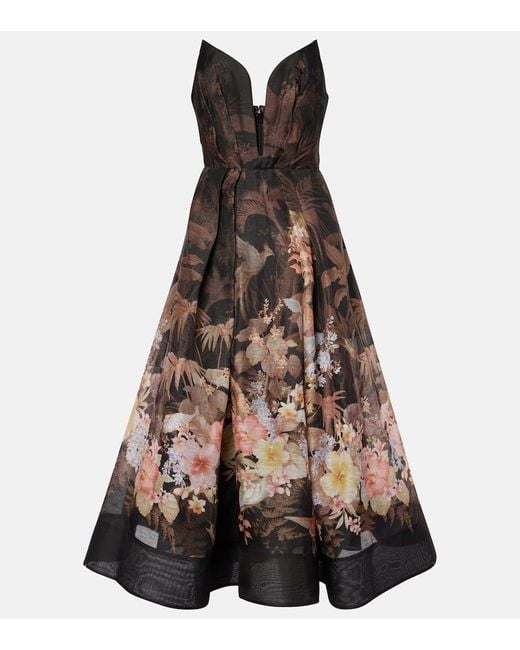 Zimmermann Black Midikleid Illuminate Draped Aus Leinen Und Baumwolle