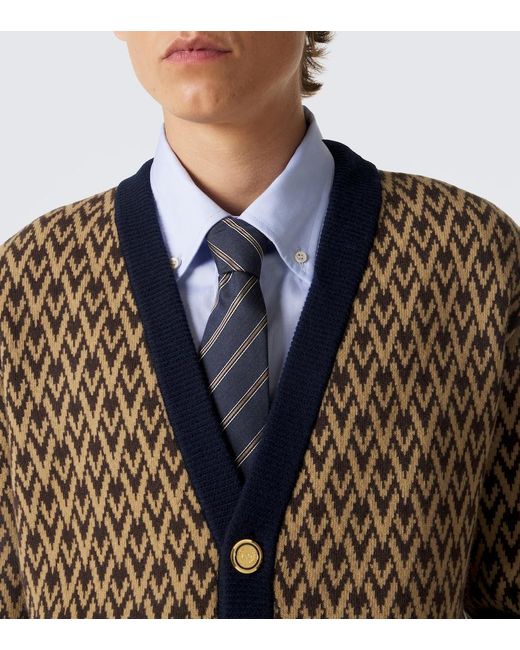 Valentino Brown Toute La V Jacquard Virgin Wool Cardigan for men