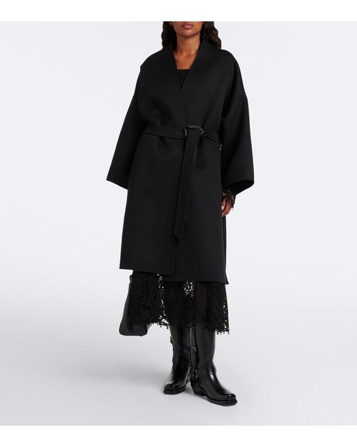 Fendi Black Belted Wool And Silk Coat