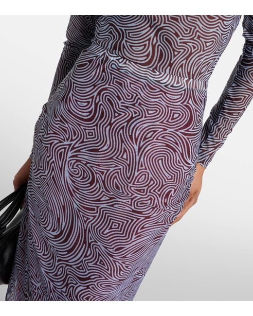 Dries Van Noten Purple Printed Pleated Mesh Midi Skirt