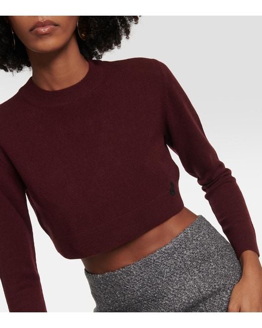 Patou Purple Cropped Cashmere Wool Sweater