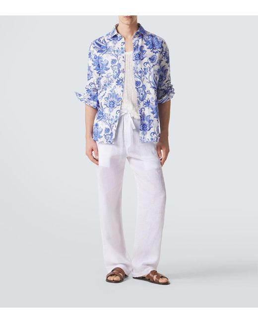 Etro Blue Roma Paisley Linen Shirt for men