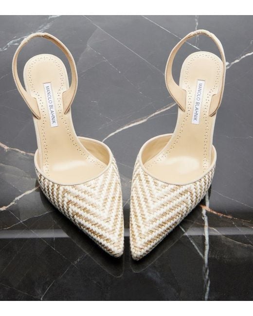 Manolo Blahnik Natural Carolyne Woven Slingback Pumps