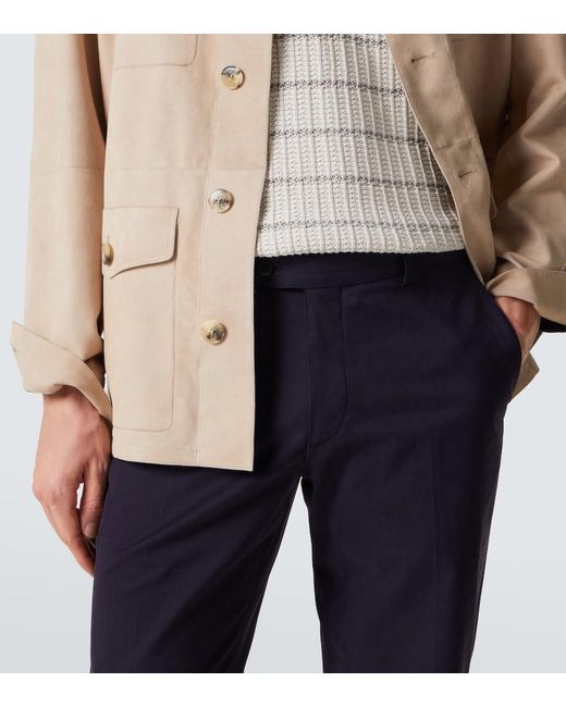 Brioni Blue Pienza Cotton-Blend Straight Pants for men
