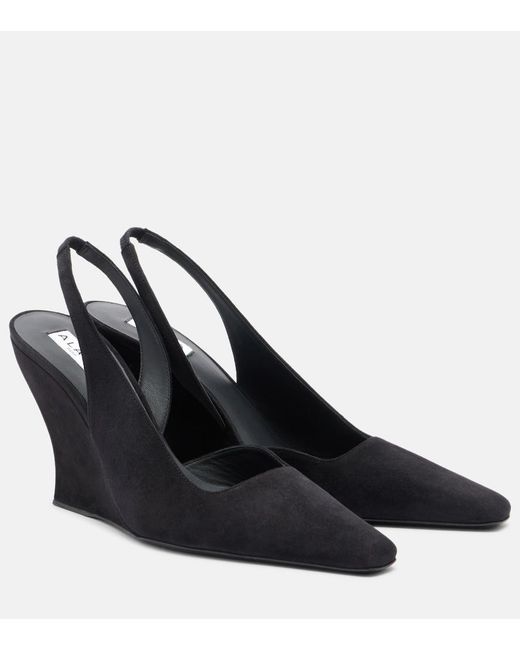 Alaïa Black Suede Wedge Slingback Pumps
