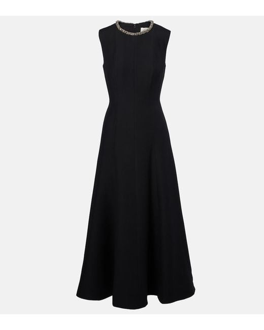 Roland Mouret Black Embellished Wool And Silk Midi Dress