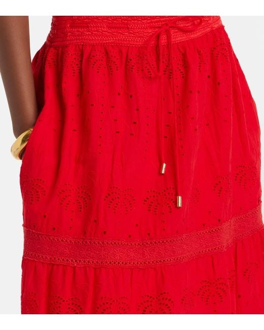 Melissa Odabash Red Caroline Broderie Anglaise Cotton Midi Dress