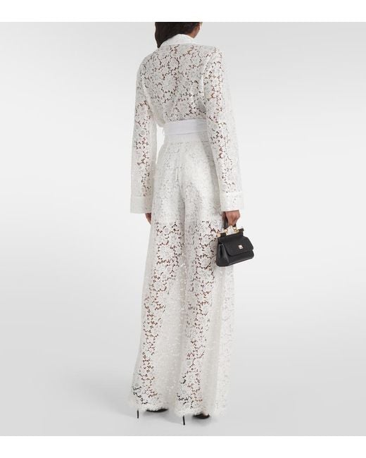 Pantalones anchos de encaje de tiro alto Dolce & Gabbana de color White
