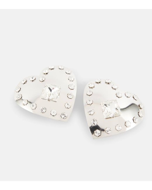 Alessandra Rich White Crystal-embellished Earrings