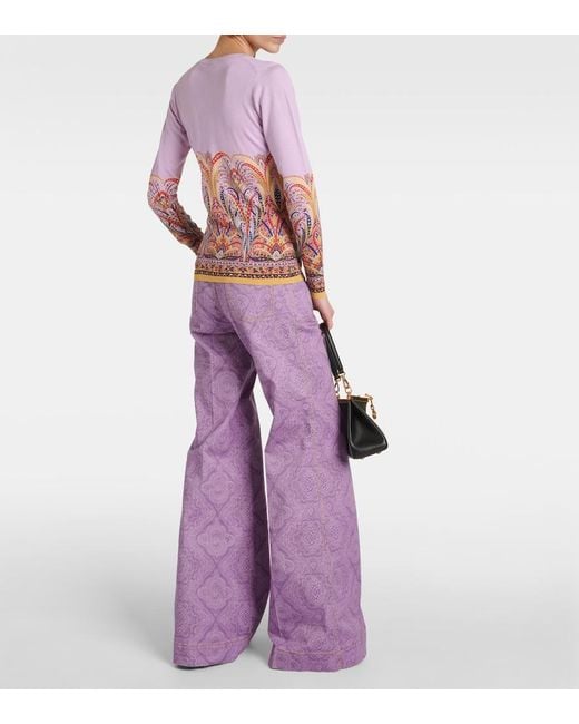 Etro Pink Printed Silk-Blend Sweater