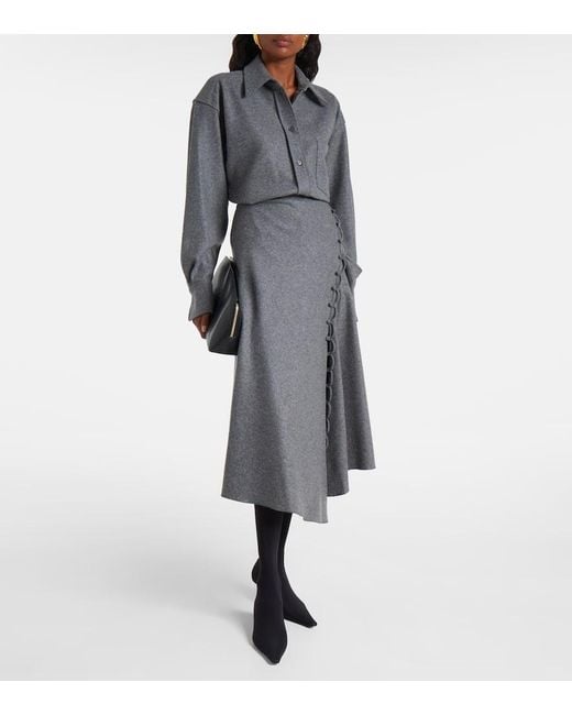Victoria Beckham Gray Asymmetric Wool And Cashmere Midi Skirt