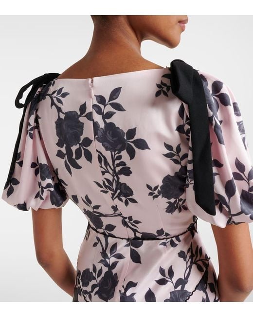 Self-Portrait White Floral Bow-Detail Satin Midi Dress