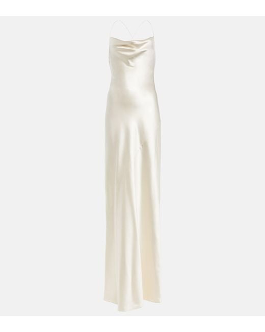 ysl white silk dress Saint Laurent Silk Satin Gown in White
