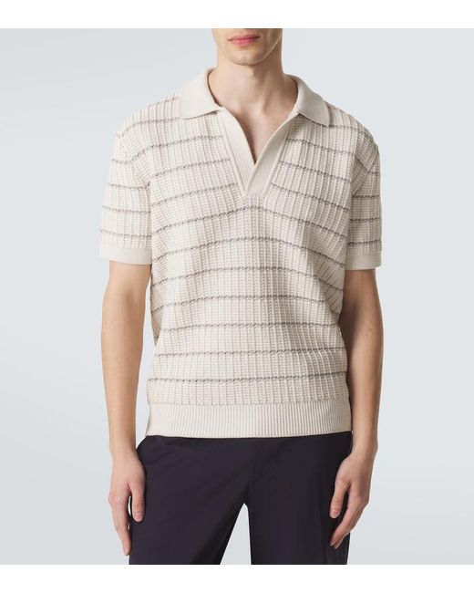 Brioni White Embroidered Cotton And Linen Polo Shirt for men