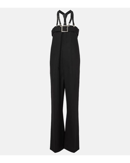 Jean Paul Gaultier Black Leather-Trimmed Virgin Wool Jumpsuit