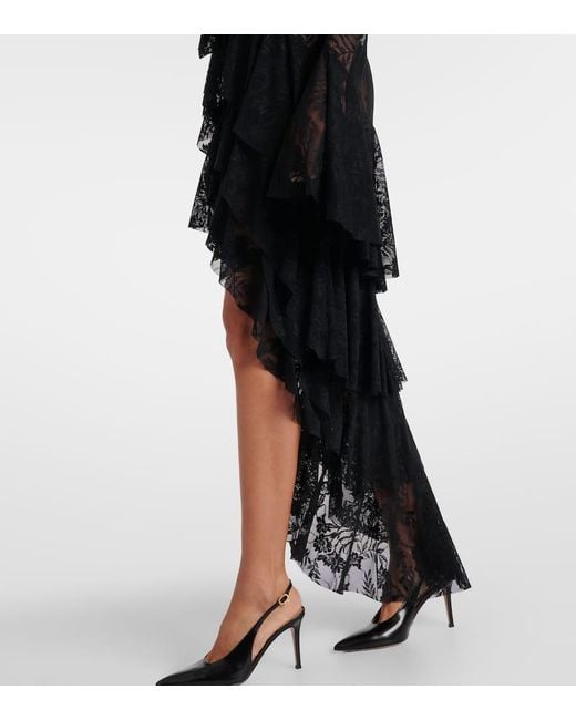 Norma Kamali Black Asymmetric Ruffled Midi Dress