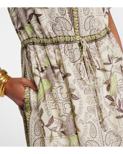 Tory Burch Natural Printed Silk And Cotton Midi Dress