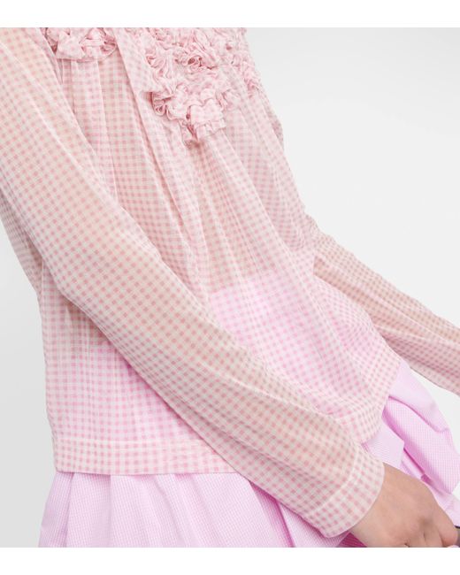 Noir Kei Ninomiya Pink Tulle-trimmed Gingham Top