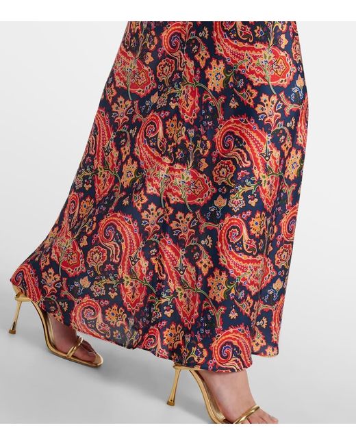 Falda larga de saten con paisley Rabanne de color Red