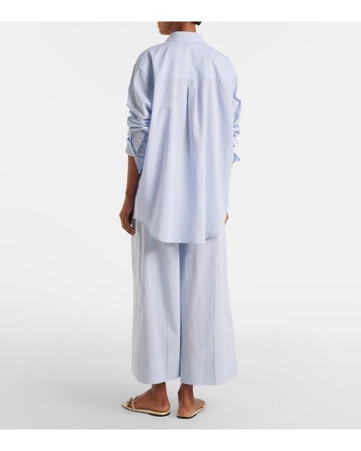 Totême Blue Cotton And Linen Wide-Leg Pants