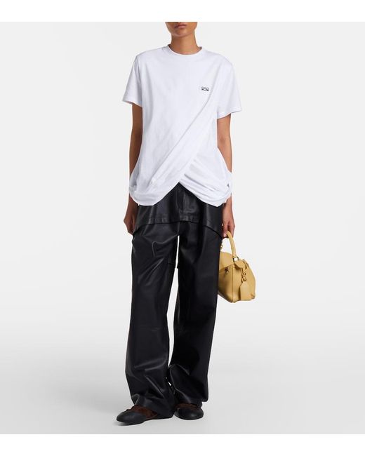 Loewe White Double L Draped Cotton T-Shirt