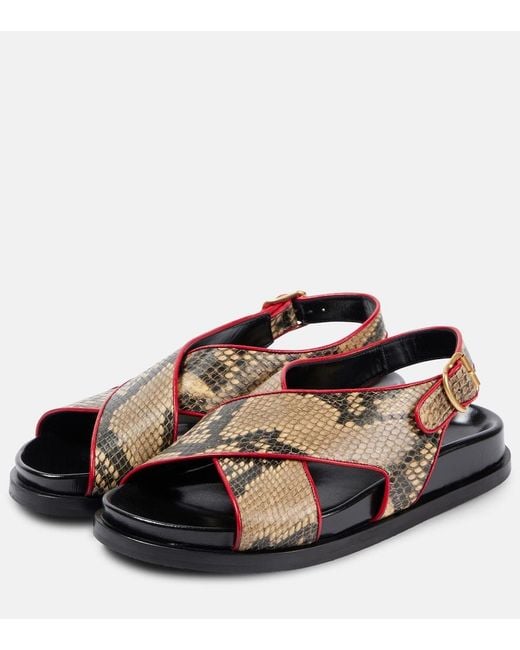 Dries Van Noten Brown Snake-Effect Leather Slingback Sandals