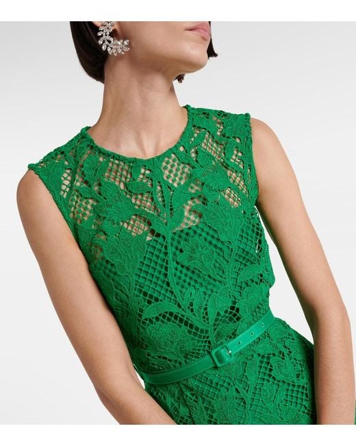 Self-Portrait Green Lace Sleeveless Midi Dress