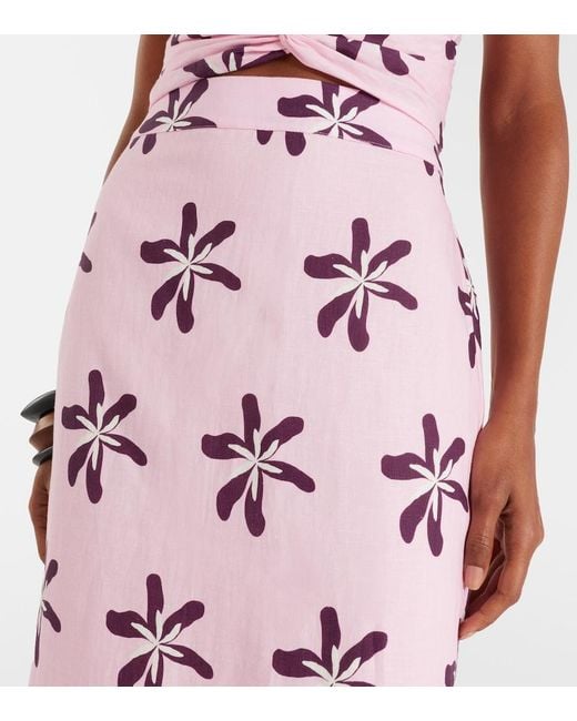 Cala De La Cruz Pink Magda Floral Linen Maxi Skirt