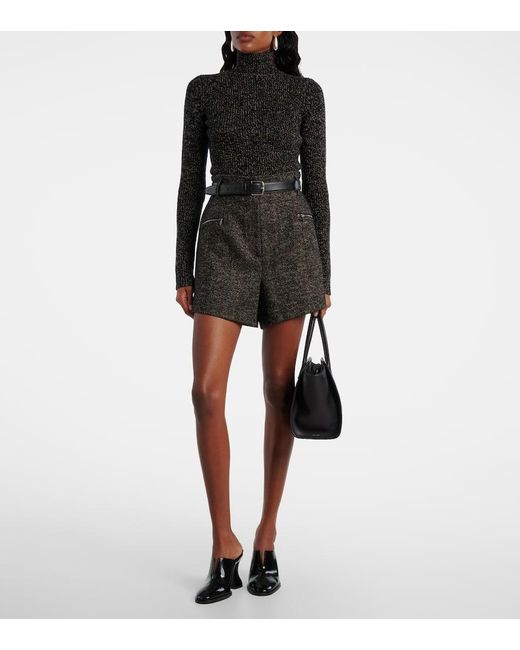 Max Mara Black Herringbone Wool-Blend Shorts