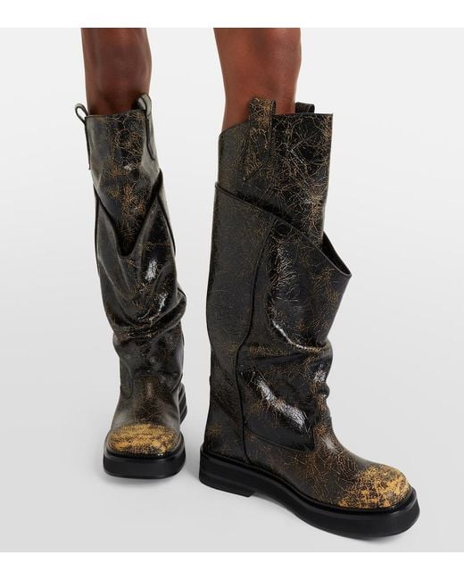 The Attico Black Passeggiata Leather Combat Boots