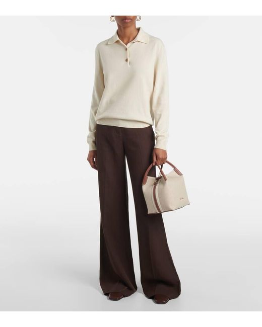 Loro Piana Natural Bale Small Leather-Trimmed Canvas Tote Bag