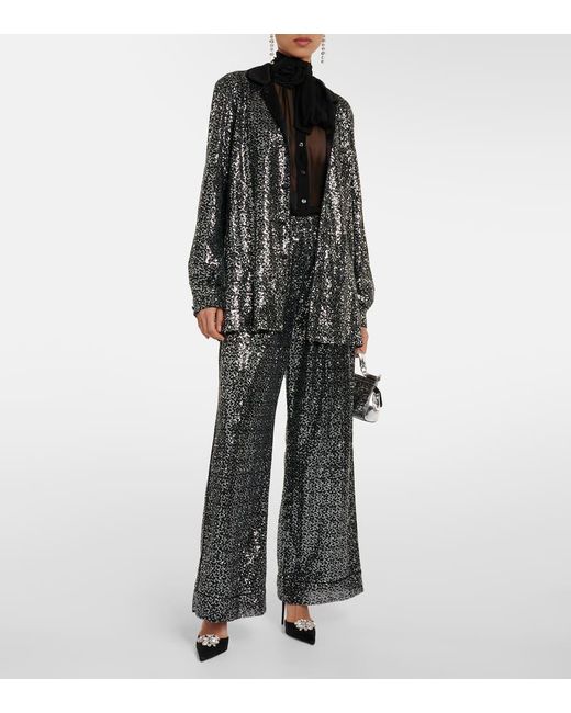 Blusa de chifon de seda con apliques florales Dolce & Gabbana de color Gray