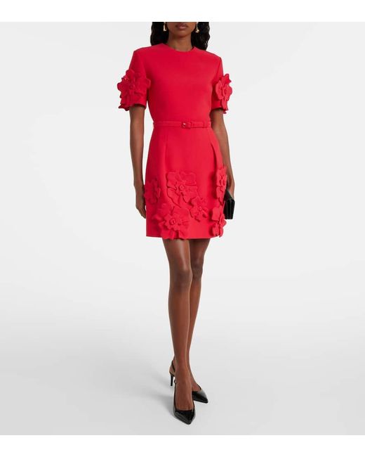 LEO LIN Red Aurelie Floral-Applique Minidress