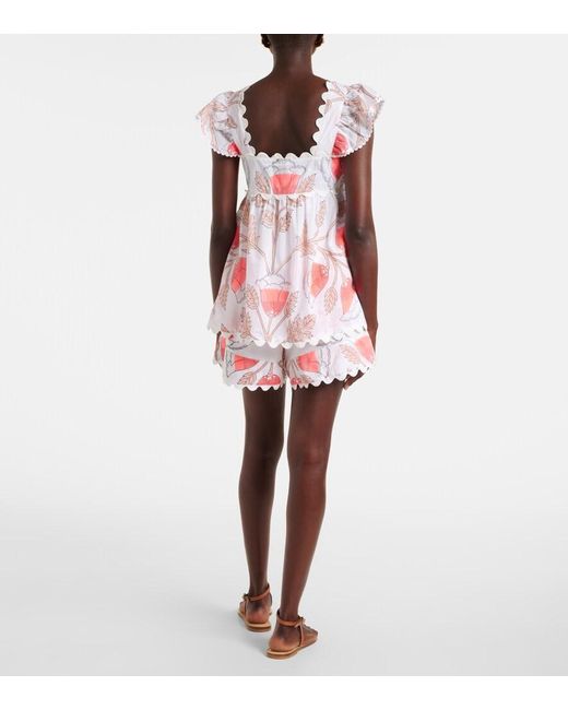 Juliet Dunn Pink Printed Scalloped Cotton Top