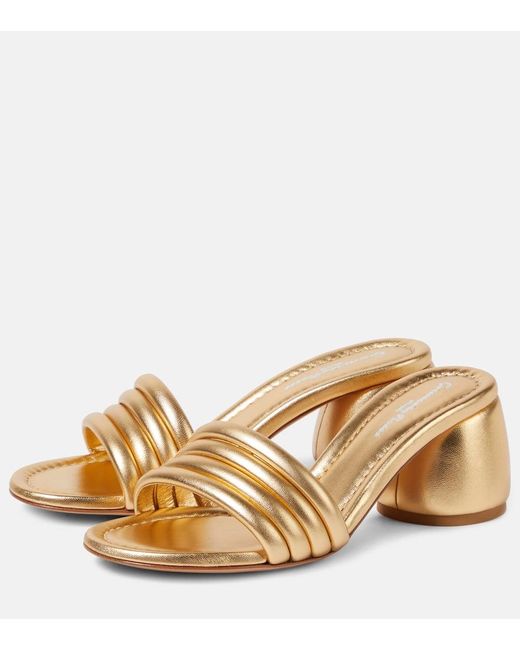 Gianvito Rossi Natural Pantoletten Malou 60 Aus Metallic-Leder