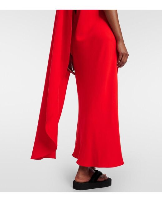 Balenciaga Red Open-Back Caped Silk And Wool Crepe Gown