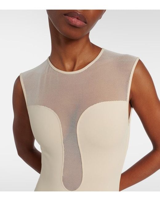 Eres White Unique Mesh-Trimmed Swimsuit