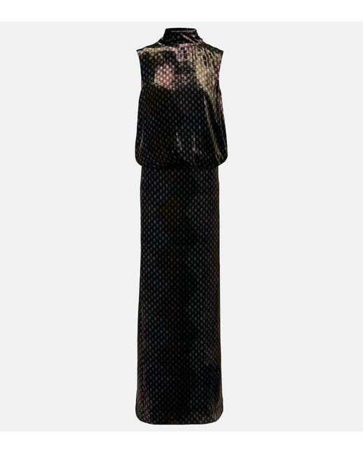 Dries Van Noten Black Bedrucktes Maxikleid Aus Satin