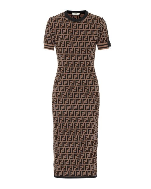 Fendi Knit Midi Dress in Brown | Lyst