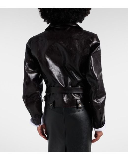 Saint Laurent Black Belted Leather Biker Jacket