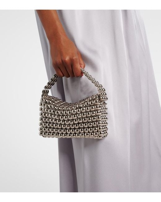 Aquazzura White Cosmic Small Beaded Shoulder Bag
