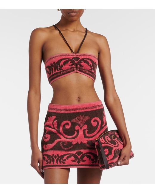 Valentino Red Cotton Terry Jacquard Bra Top