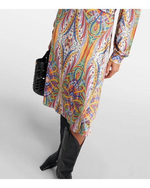 Etro Multicolor Printed Gathered Jersey Midi Dress