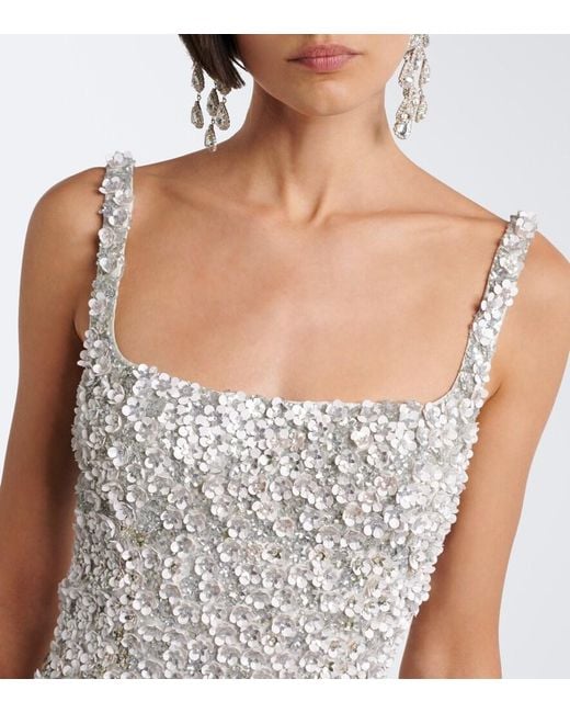 La Fuori White Floral Sequined Minidress