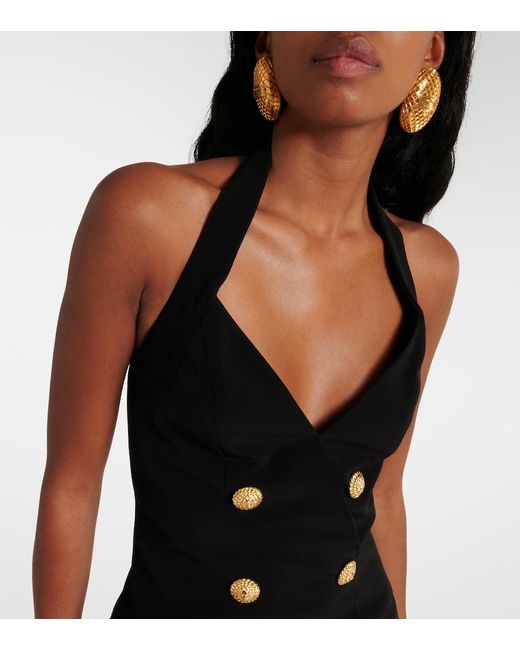Balmain Black Elegant Chain-Buttoned Halter Mini Dress
