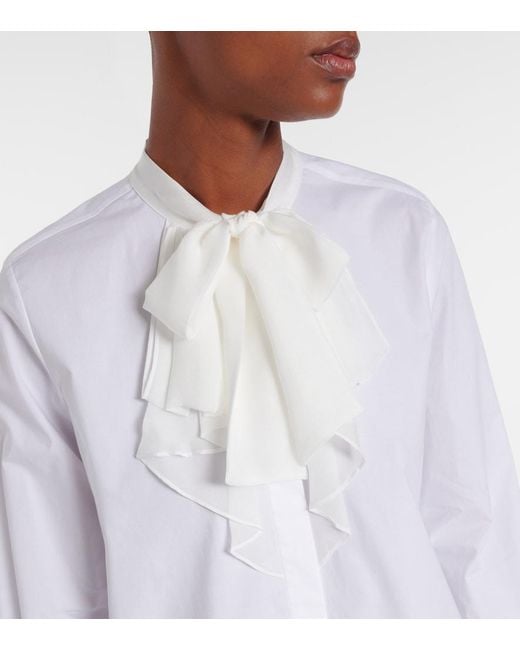 Dorothee Schumacher White Pure Power Bow-Detail Cotton-Blend Poplin Blouse