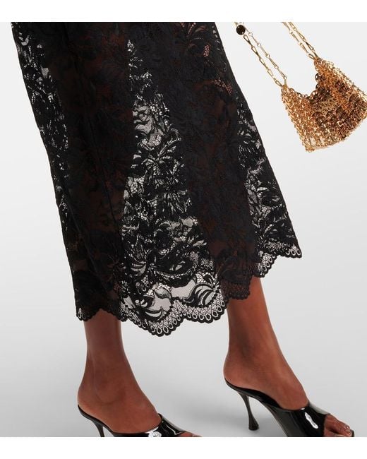 Rabanne Black Floral Lace Midi Skirt