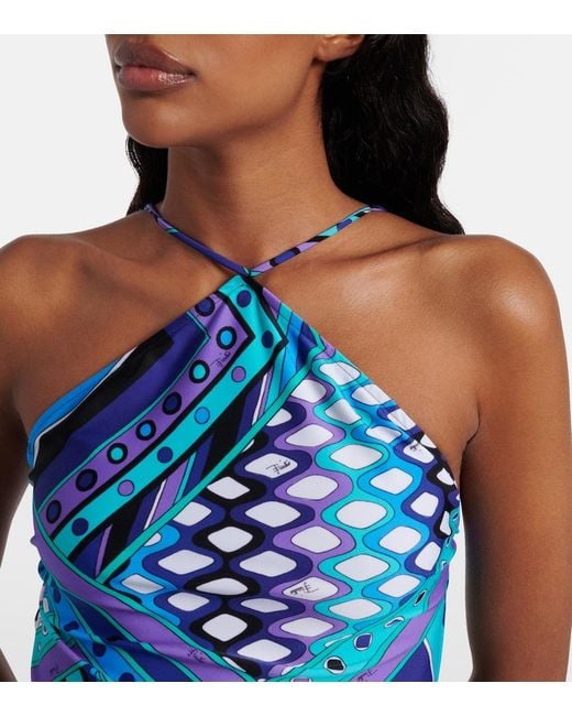 Emilio Pucci Blue Vivara Open-Back Swimsuit