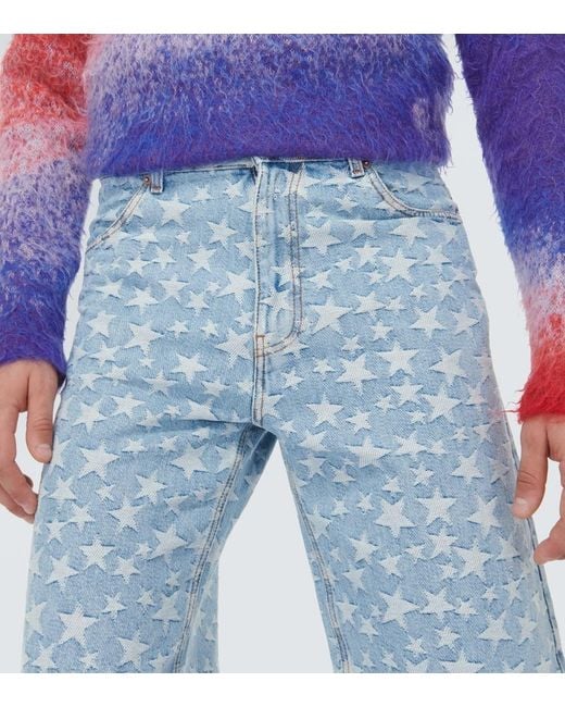 ERL Blue Jacquard Cotton Denim Shorts for men