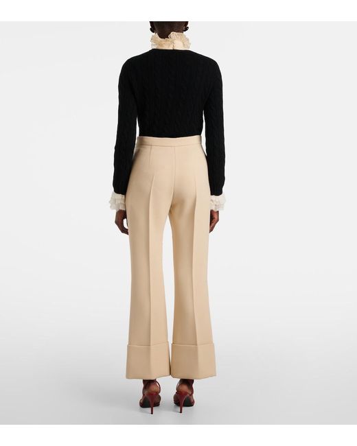 Valentino Natural Virgin Wool Crepe Flared Pants